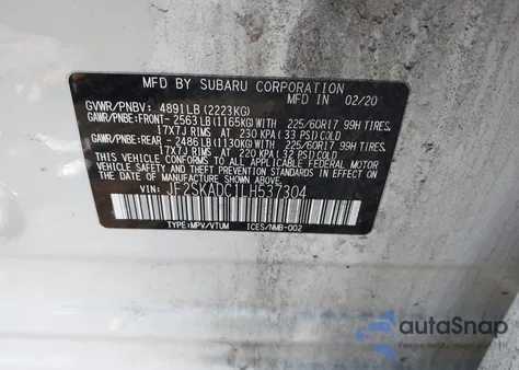 2020 Subaru Forester from USA, damaged, VIN JF2SKADC1LH537304